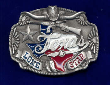 Pewter Lone Star Texas Belt Buckle with color fill