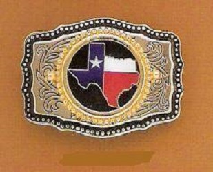 Belt Buckle Shape of Texas on Black and Gold Buckle